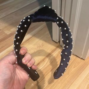 Lele Sadoughi Blue Velvet and Pearl Headband